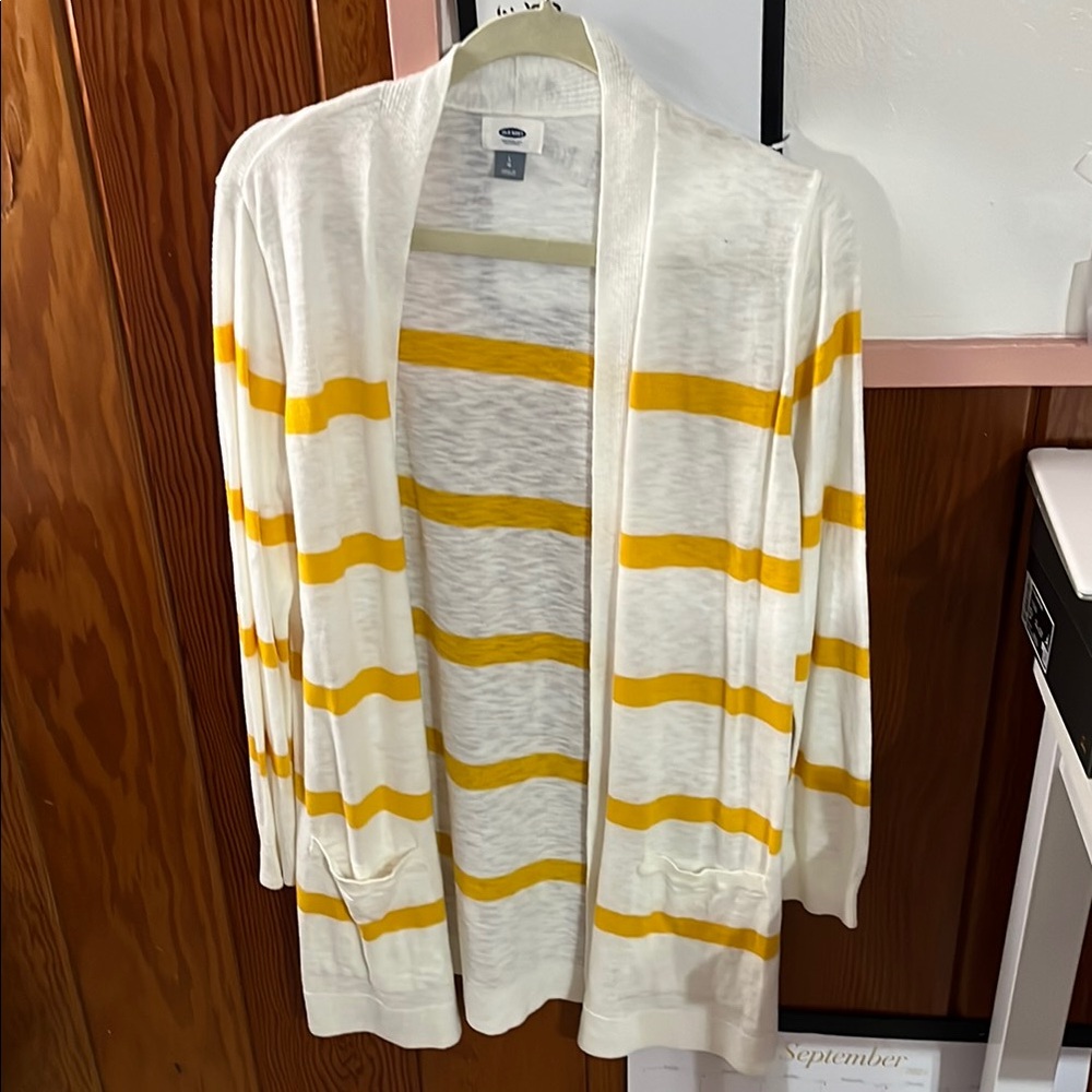 Old Navy White and Yellow Striped Sweater